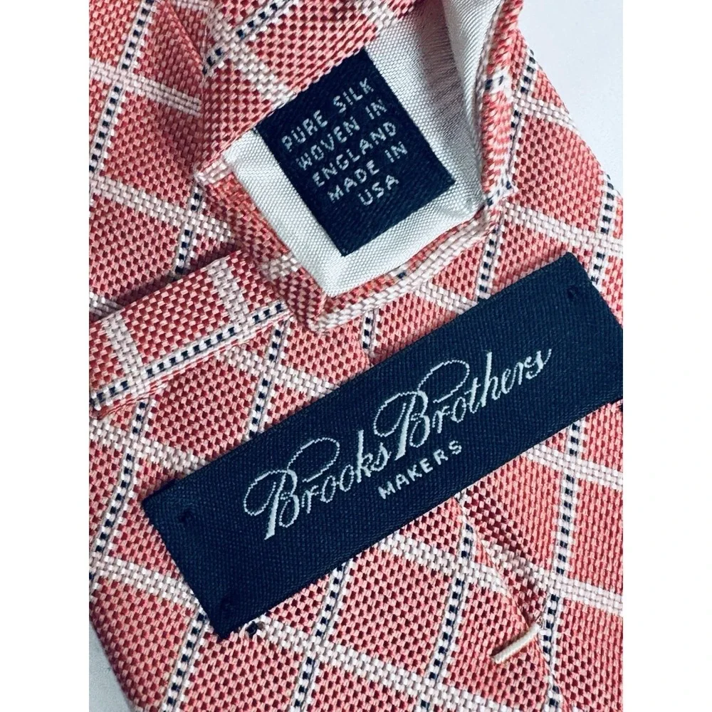 Brooks Brothers Makers Tie‎ Red White Blue Windowpane Silk USA Woven Classic